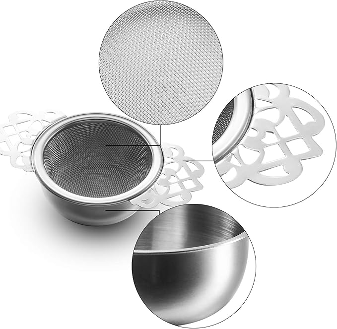 Hotop 4 Pieces Empress Tea Strainers with Drip Bowls, Mesh Tea Infuser Stainless Steel Loose Leaf Residue Filter with Handles for Better Residue Experience, Silver