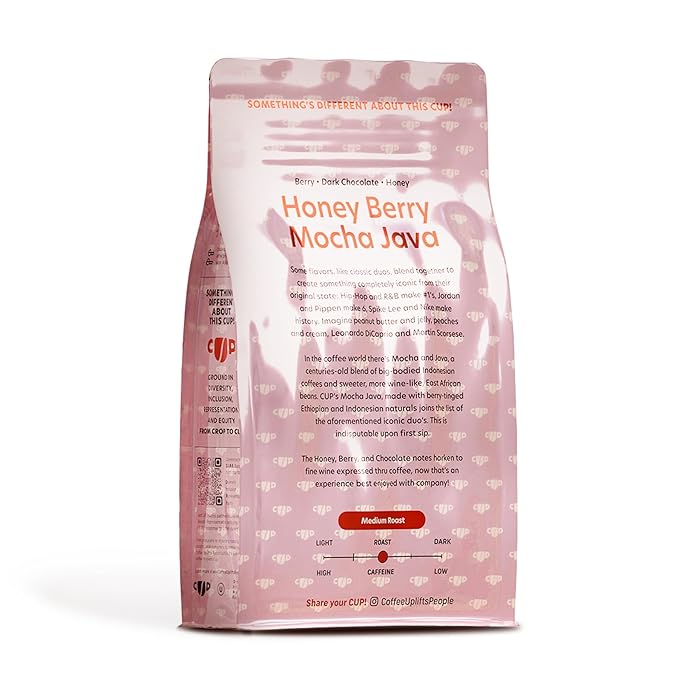 Coffee Uplifts People Honey Berry Mocha Java - Whole Bean Coffee Medium Roast - Sumatra & Ethiopian Specialty Grade Coffee Beans, 100% Arabica Coffee, Fair Trade - Berry, Chocolate & Honey Notes -12oz