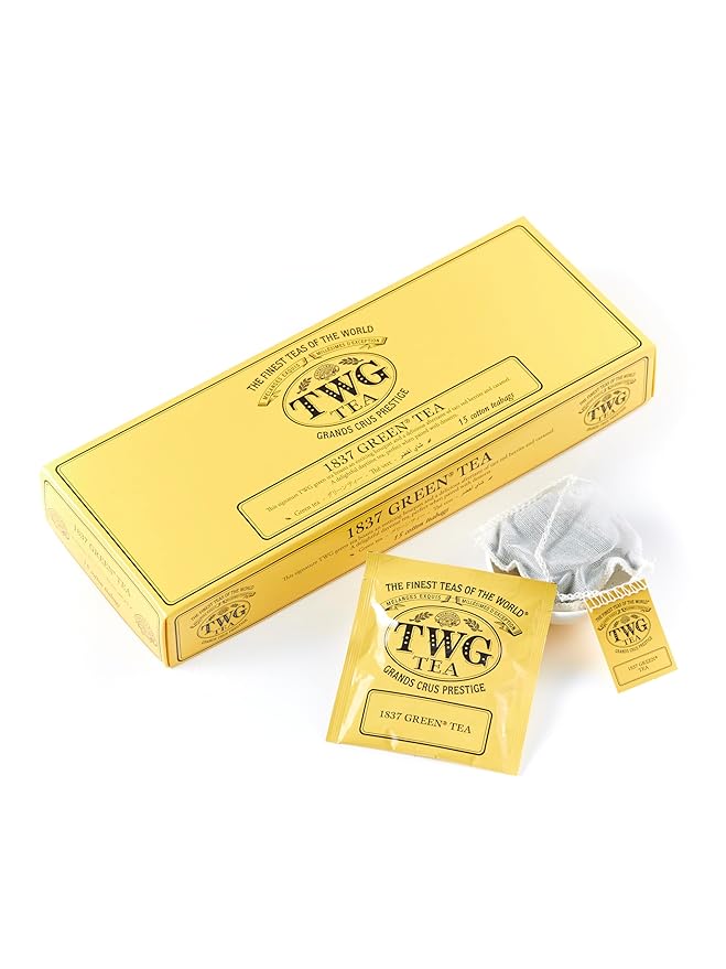 TWG Tea | 1837 Green Tea | Green Tea | Strawberry & Caramel | 15 Hand Sewn Cotton Tea Bags | Gift Set