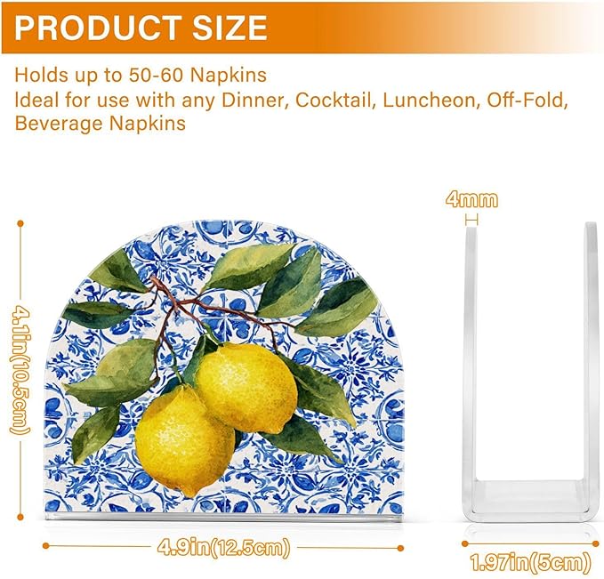 Lemon Tile Blue Napkin Holder for Table Paper Cocktail Napkin Holders for Kitchen Dinning Acrylic Dinner Napkin Dispenser for Dinner Home Decor Bar 2 Pack