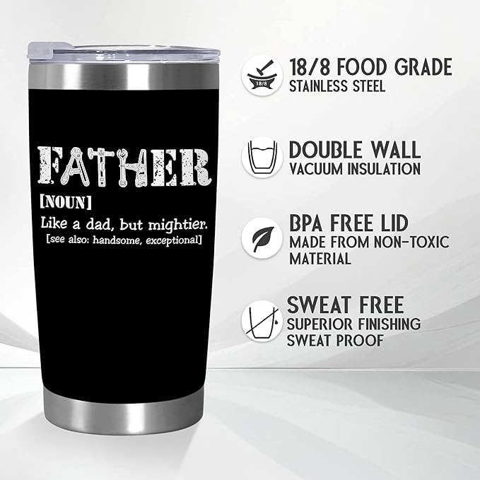 TEEZWONDER Christmas Birthday Gifts for Dad from Daughter Son - Stainless Steel Insulated Coffee Tumbler with Lid 20 oz - Funny Gifts for Dad, Husband Birthday Gift Ideas