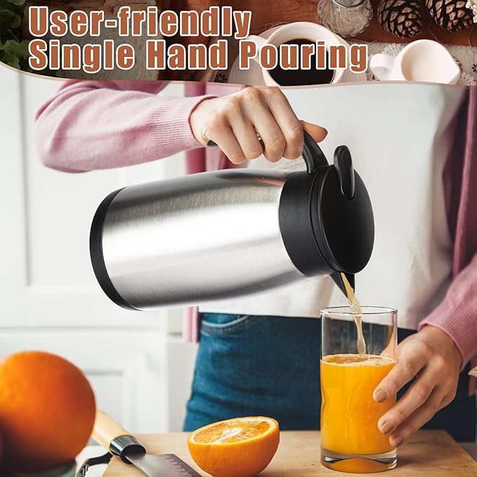 Uiifan 2 Pcs 34 Oz Thermal Coffee Carafe Stainless Steel Insulated Vacuum Coffee Carafes Double Walled Vacuum Thermal Pot Flask with Brushes for Keeping Cold Hot Tea Water Milk Home Office (Silver)