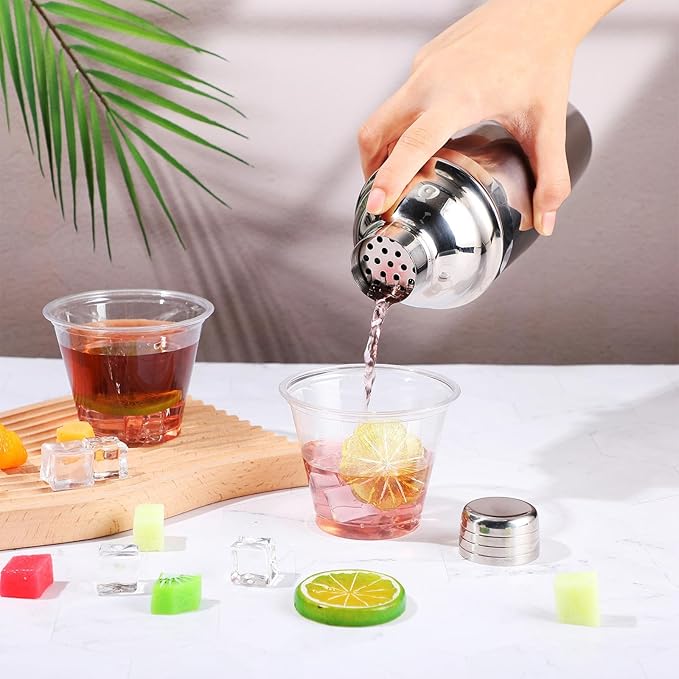 Nitial 9 Pcs Bar Cocktail Shaker Professional Stainless Steel Martini Drink Mixer Built-in Strainer for Bartending No Leaks Boston Shaker for Bar Party Drink Tool(Silver,25 oz)