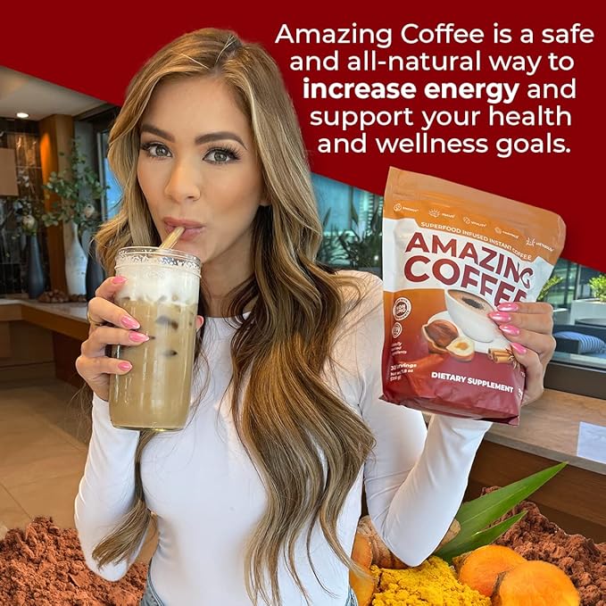 Superfoods Company | Amazing Coffee - Instant French Roast | Adaptogenic Mushrooms, Superfoods - Energy, Focus, Digestion, Immunity - 30 Servings - Hazelnut Flavor