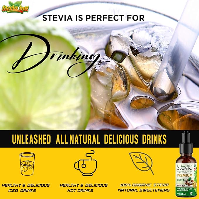 Coconut Premium Quality Stevia Drops | Organic Liquid Stevia | Best Sugar Substitute | 100% Pure Extract | All Naturally Sweet | Non-Bitter, 0 Calorie, NON-GMO, Diabetic & Keto Friendly (1oz)