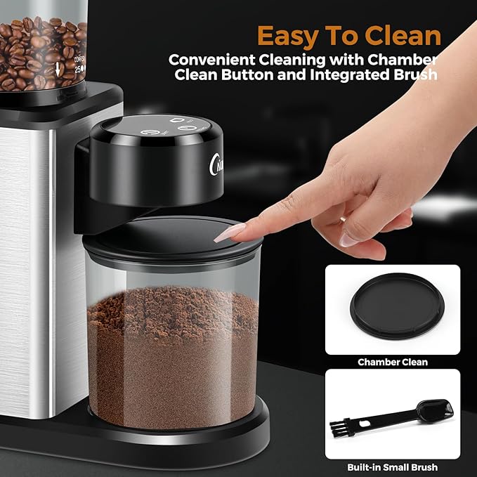 Electric Burr Coffee Grinder: Conical Coffee Bean Grinder Compact with 25 Precision Settings and Timer - Upgraded Anti-Static One-Touch Automatic Smart Grind for Home Use/Office/Cafes