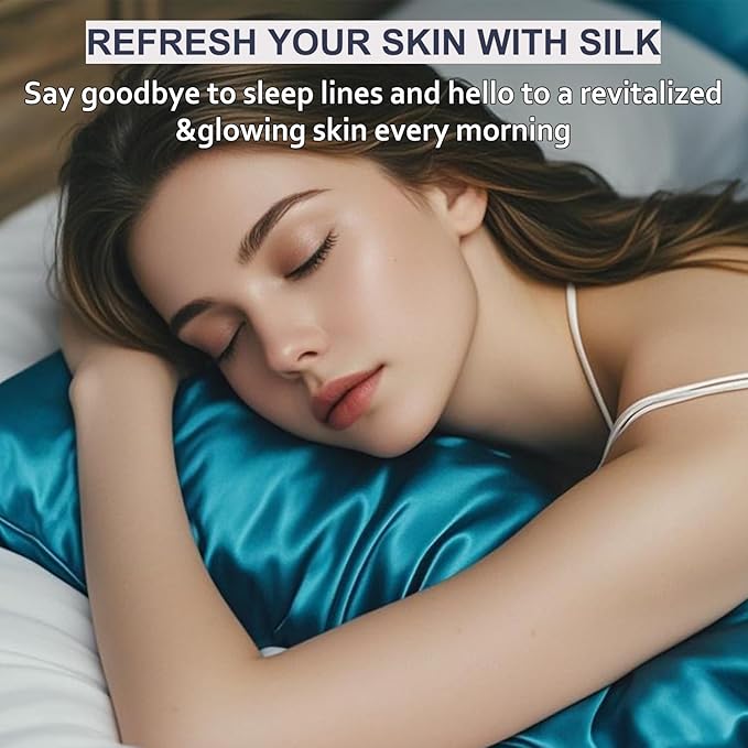 Ravmix Silk Pillow Cases with Zipper, 21momme Mulberry Silk Pillowcase for Hair Skin Health, Soft Smooth Breathable Cool Pillow Cover for Beauty Sleep with Gift Box 1PC(King 20"x36", Peacock Blue)