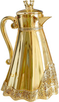 Luxury Arabic Style Insulated Thermal Coffee Carafe,34 oz,Coffee Pot,Arabian Style Vacuum Thermal Carafe Insulated Flask for Tea and Hot Cold Drink,Moving and housewarming blessings (Gold)
