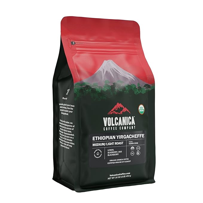 Ethiopian Coffee, Yirgacheffe Region, USDA Organic, Whole Bean, Kosher, Fresh Roasted, 16-ounce