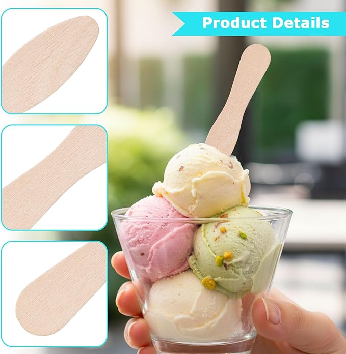 HANSGO Mini Wooden Tasting Spoons 100-Piece – 3″ Small Wooden Dessert & Ice Cream Spoons for Parties, Weddings, Sampling & Crafts