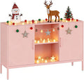 Metal TV Cabinet with Doors and Shelves Modern Metal Storage Cabinet Coffee Bar TV Stand 2 Door Locker for Office Living Room Kitchen (Pink, 47.24" D x 13.78" W x 29.53" H)