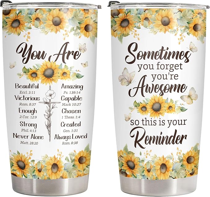 34HD Inspirational Religious Gifts for Women, Christian Tumbler with Lid, 20 oz Stainless Steel Bible Verse Coffee Mug, Sunflower Cup, Mothers Day Gifts for Christian Mom Sisters Friends