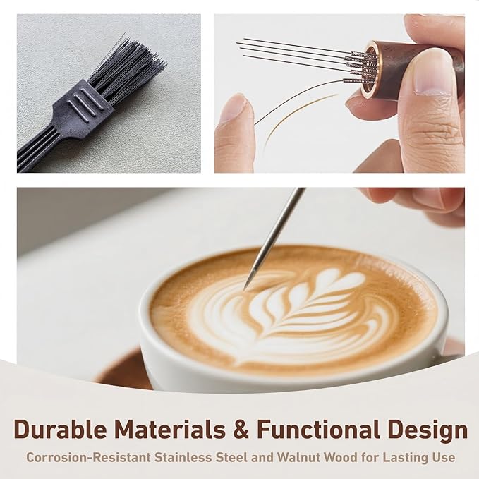 3Pcs Coffee Grinder Brush Set includ Cleaning Brush Latte Art Pen Espresso Coffee Stirrer 5 Needles Commercial and Home Use Coffee Cleaner Pot Brush Multifunctional Barista Accessories
