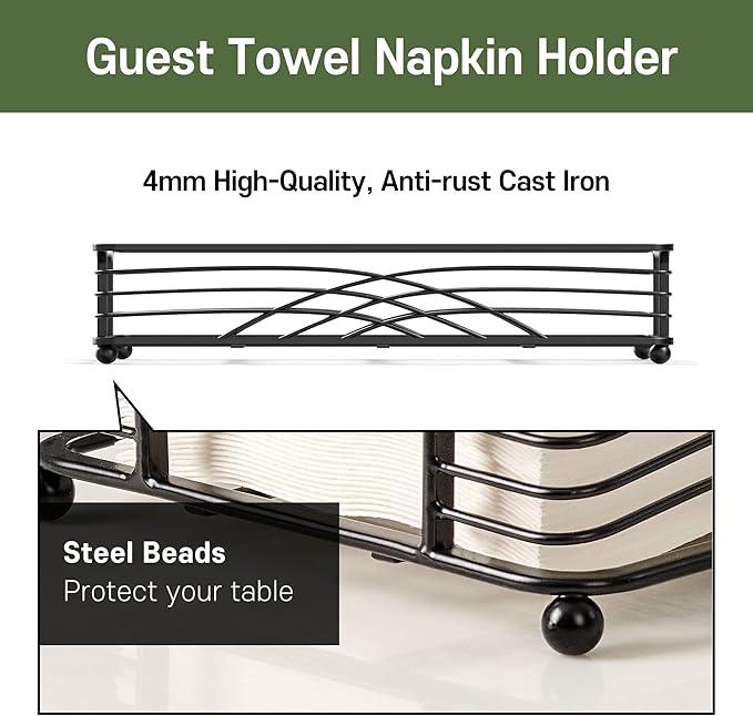 Black Guest Towel Holder Tray for Bathroom – Disposable Paper Hand Towel Holder, Rectangle Napkin Organizer for Powder Room, Modern Guest Napkin Holder for Bathroom Countertop Use
