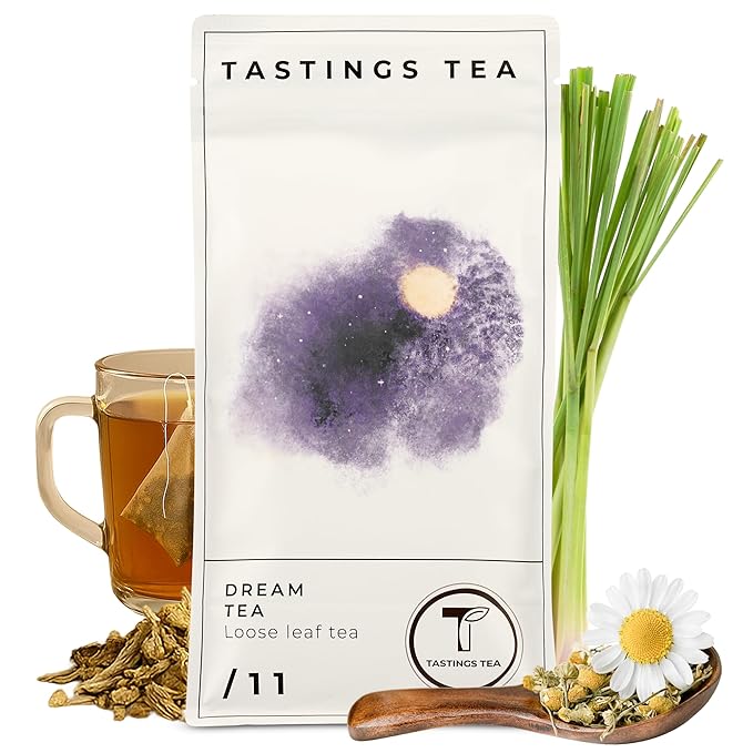 Tastings Tea Dream Loose Leaf, 8 oz | Calm Herbal Sleep Blend with Chamomile, Valerian & Lemon Grass | Natural Antioxidants for Wellness & Bed | Small Batch & Sustainably Sourced | Resealable Pouch