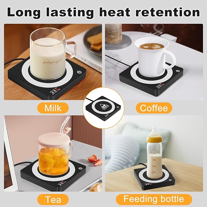3 in 1 Coffee Mug Warmer with 15W Wireless Charger and Night Light for Home Office Desk Use with Auto Shut Off for Heating Coffee, Beverage, Milk, Tea, Hot Chocolate and Candle Wax