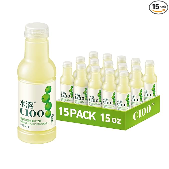 C100 Calamansi Flavored Composite Juice Drink，100mg Vitamin C Per Bottle, 12% Real Fruit Juice, -15 fl oz, 445mL, 15 Pack