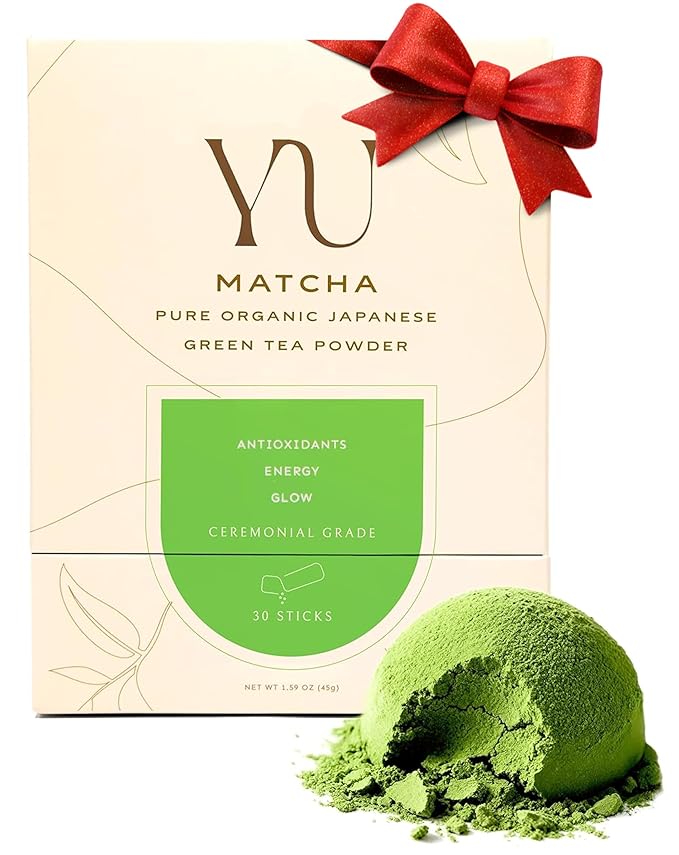 Yu Tea Organic Ceremonial Grade Matcha Powder, Instant Packets | Packed with Antioxidants, L-Theanine & Natural Caffeine | Unsweetened Grade A Japanese Matcha Powder | Single Serve Sticks, 30 Ct