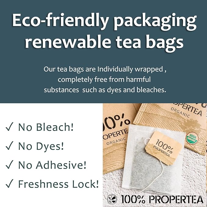 100% Propertea Organic Green Tea Bags, 100 Count, Individually Wrapped, Classic Taste, Caffeinated, Rich in Antioxidants