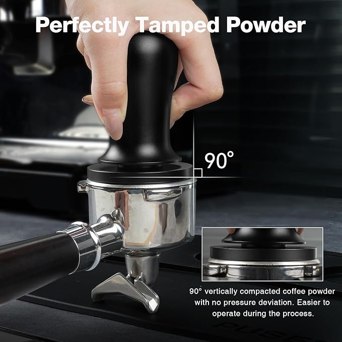 PUSEE 53.3mm Espresso Coffee Tamper with Double Spring Calibrated, Handle Tamper 30lbs Pressure with Titanium Coating Stainless Steel Ripple for Espresso Machine Accessories 53.3mm Tamper, Black