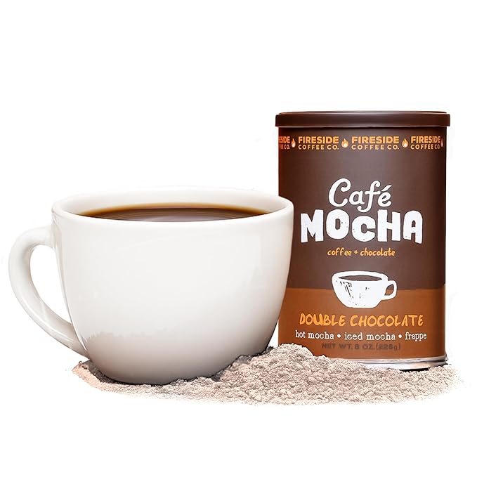 Fireside Coffee Double Chocolate Cafe Mocha - Instant Coffee Chocolate Blend - Premium Caffeinated Drink Mix for Hot, Iced, Milkshake, and Mocha Frappe Mix, Only Add Water and Enjoy, 8 Ounces