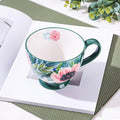 Autumn Handmade Large Ceramic Coffee Mug (20oz) Cute Cereal Vintage Flower Mugs Cozy Fall Gift Cup for Breakfast Oatmeal Tea & Hot Drinks with Floral Design