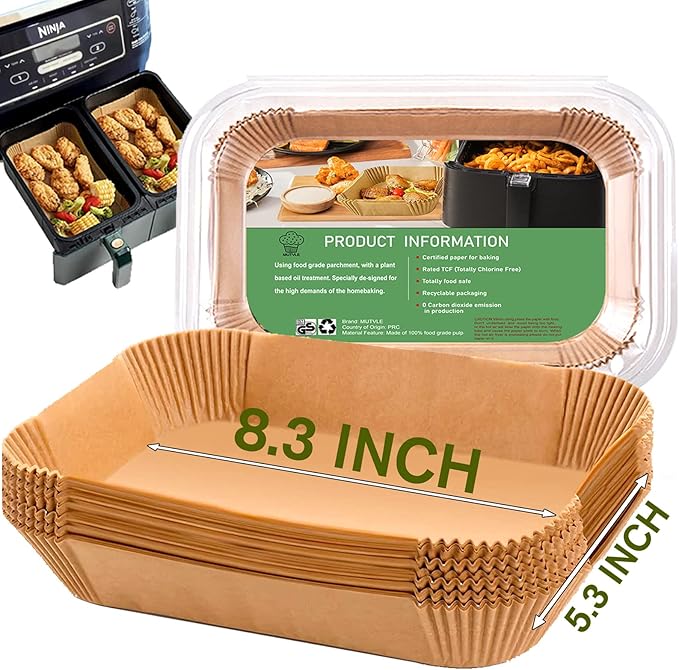 Air Fryer Liners for bella 4Qt Slim Air Fryer, Bella Air Fryer Accessories, Parchment Paper Liners Disposable Rectangular for Ninja Foodi 2-Basket, Instant Pot Vortex Plus, PowerXL Vortex(100Pcs)