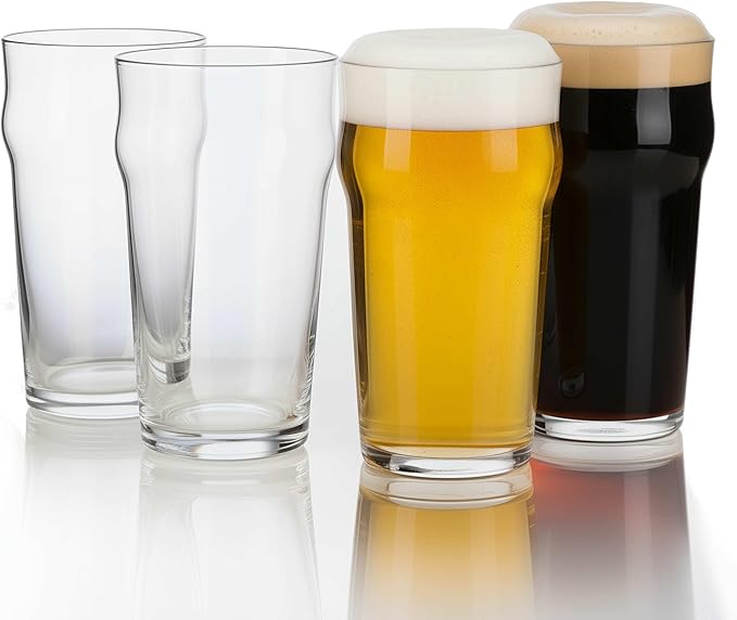 British Pint Glass Set of 4 – 20 oz Nonic Craft Beer & Beverage Glasses