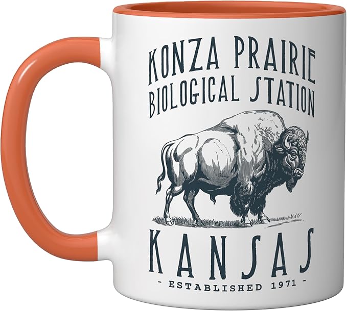 KONZA PRAIRIE, KANSAS. BISON DESIGN Ceramic Mug, Orange/White