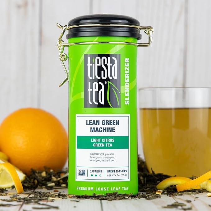 Tiesta Tea - Lean Green Machine, Loose Leaf, Light Citrus Green Tea, Premium Loose Leaf Blend, Medium Caffeinated, Brews Up to 50 Cups, 4 Ounce Refillable Tin