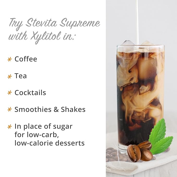 Stevita Supreme with Xylitol Pouch - 8 oz - Pack of 2 - All-Natural Sweetener - USDA Organic, Non-GMO, Vegan, Kosher, Keto, Paleo, Gluten Free, Erythritol-free - 454 Total Servings