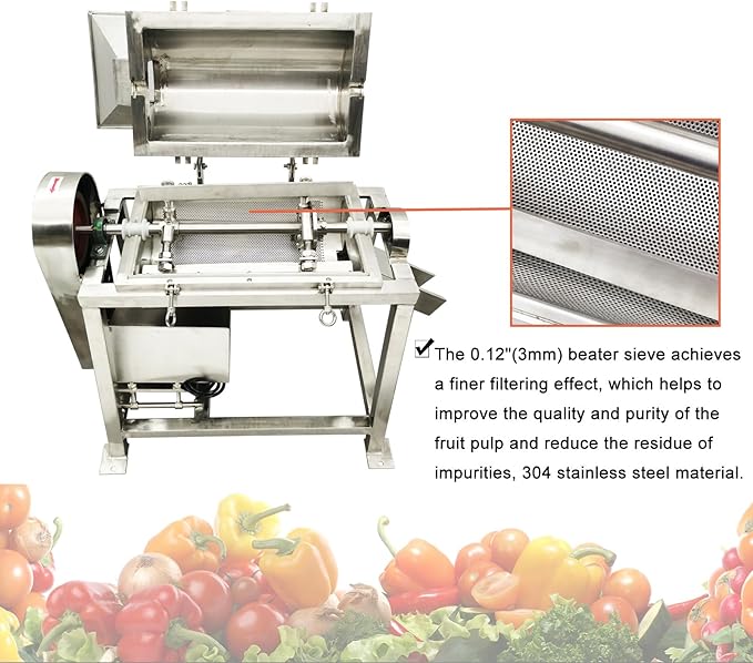 220V 2200W Fruit and Vegetable Crushing and Beating Machine Stainless Steel Commercial Spiral Fruit and Vegetable Beater 0.5T/H 3mm Sieve 3PH