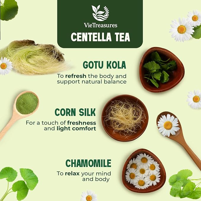 VieTreasures Detox Tea – 40 Tea Bags | Gotu Kola, Corn Silk, Chamomile, Stevia | Assist With Water Retention & Digestion | Caffeine-Free, No Added Sugar, Mild Sweet Herbal Infusion, 2.8oz