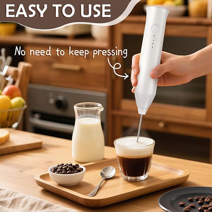 Milk Frother Handheld Rechargeable, Frother Wand Drink Mixer Electric Whisk for Coffee, Detachable With 2 Stainless Whisks, Hand Mixer for Lattes, Matcha, Egg, Gift for Christmas(White)