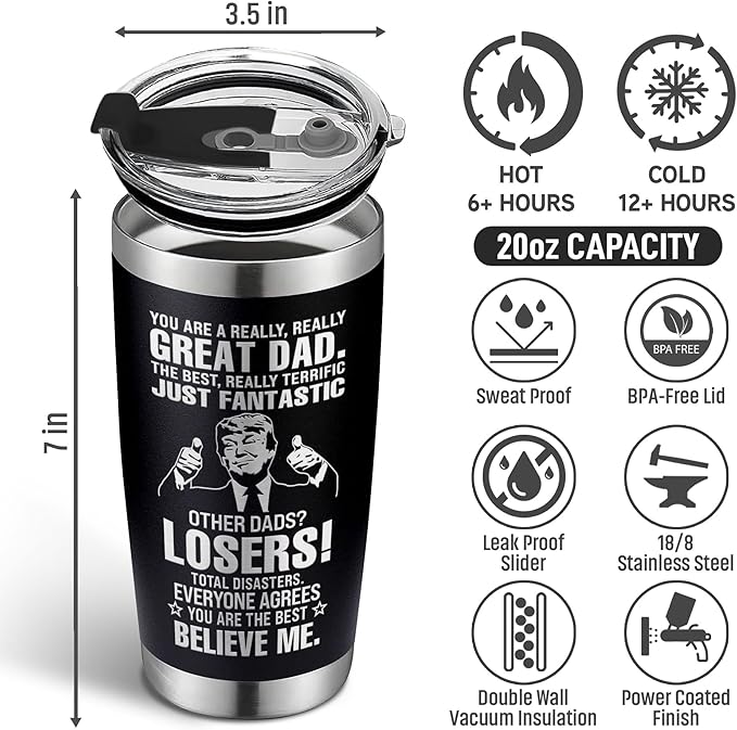 Christmas Gifts for Dad, Men - Gifts for Dad from Daughter, Son - Dads Birthday Gift Ideas, Happy Birthday gifts for Dads, Fathers - Best Dad Ever Gift, Present for dads, Fathers - 20 Oz dad Tumbler