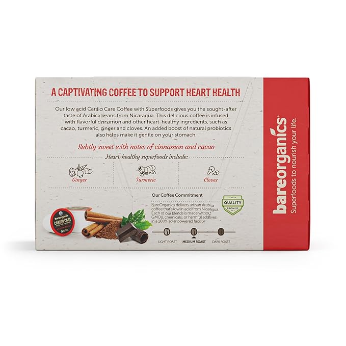 Cardio Care Organic Coffee Pods – Probiotic Coffee with Cacao, Ginger, Turmeric & Cinnamon – Healthy Superfood, Mold Free, Vegan, Gluten Free, everyday dose coffee - 10 Recyclable Single Serve K-Cups - 6 Pack