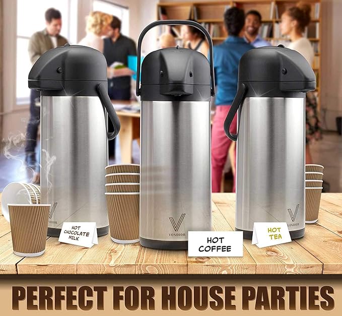 Coffee Carafe for Keeping Hot - 102oz/3L Airpot Coffee Dispenser with Pump - Insulated Stainless Steel Hot Beverage Dispenser for Parties - Thermal Carafe for Hot Drinks Water Tea Chocolate
