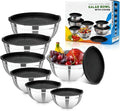 7 Piece Stainless Steel Mixing Bowls with Lids Set, Metal Mixing Bowls Nesting Design Salad Bowl for Kitchen Cooking, Baking, Prepping and Serving Food (Size 0.7, 1.1, 1.5, 2.1, 3.5, 4, 4.5QT)