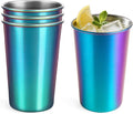 4 Pack 16oz Stainless Steel Cups, Stainless Steel Rainbow Electroplating Beer Pint Cups, Stainless Steel Tumbler for Home & Outdoor Activities, Stackable Drinking Glasses, Reusable, BPA Free