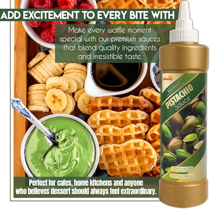 Gulluoglu Pistachio Sauce – 6 pak Dark chocolate Dessert Sauce, 30.42 fl oz 900g | Squueze Bottle | Perfect for Ice Cream, Cakes & Coffee, Topping (6 pack, Pistachio)