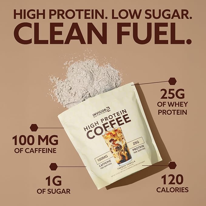 High Protein Coffee Powder 25 Grams Whey Isolate100mg Natural Green Tea Caffeine | 0 Added Sugar Keto Gluten Free 99.9% Lactose Free | Hot or Iced15 Serving 15 Servings (17 OZ, French Vanilla)