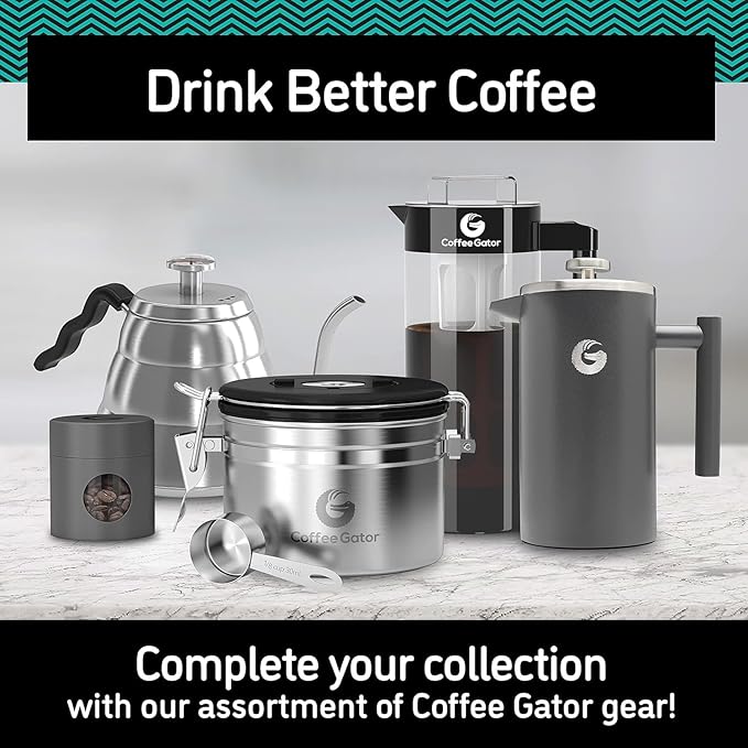 Coffee Gator 304 Grade Stainless Steel French Press Coffee Maker 34 oz, Double Wall Insulated Hot Cold Brew Teapot with 4-Level Filtration System, Include Travel Jar Canister, Rust-Free, Kitchen, Gray
