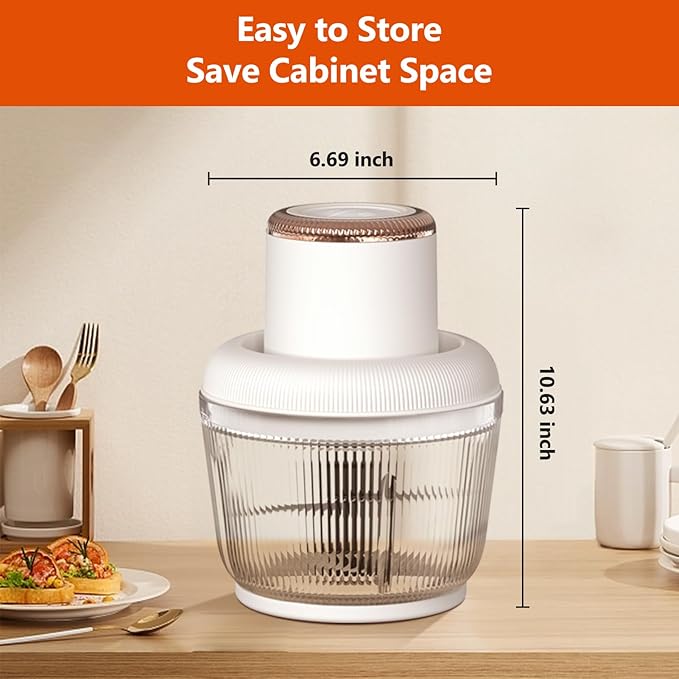 Kawu Electric Food Processor, 2 Speeds Meat Grinder & Vegetable Chopper, Food Chopper with 2 Bowls (2LCup+0.3LCup), 2&6 Bi-Level Blades with Powerful Motor for Fruits, Nuts, Ideal for Kitchen, Home