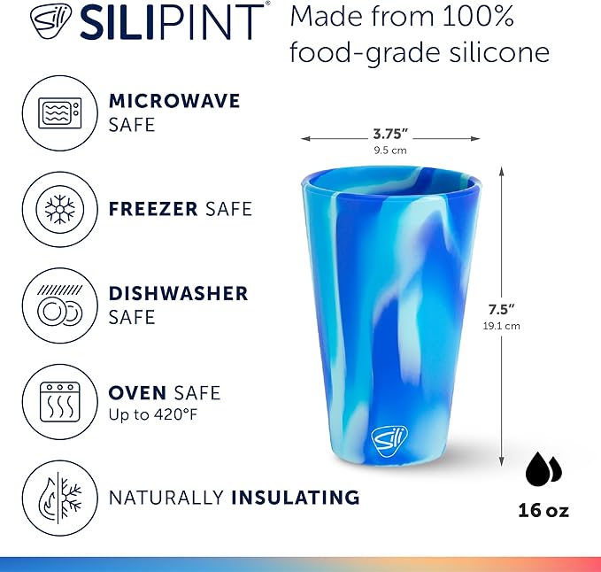 Silipint 22oz Silicone Pint Glass – Unbreakable BPA-Free Reusable Silicone Drinking Cup – Flexible Dishwasher Microwave & Freezer Safe – Stemless Glass for Water Coffee Smoothies (Lilly Pilly)