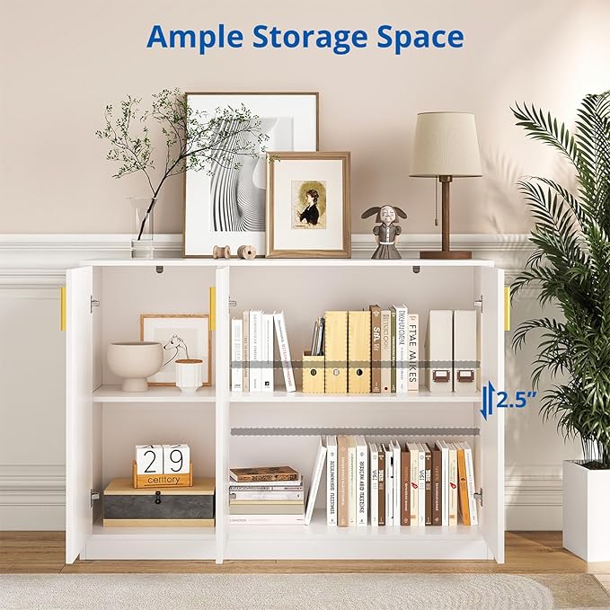 Cozy Castle Buffet Cabinet with Storage, Accent Storage Cabinet with Doors and Shelves, Wood Coffee Bar Sideboard Console Table for Kitchen Living Room Entryway Hallway, 35.4" Tall White