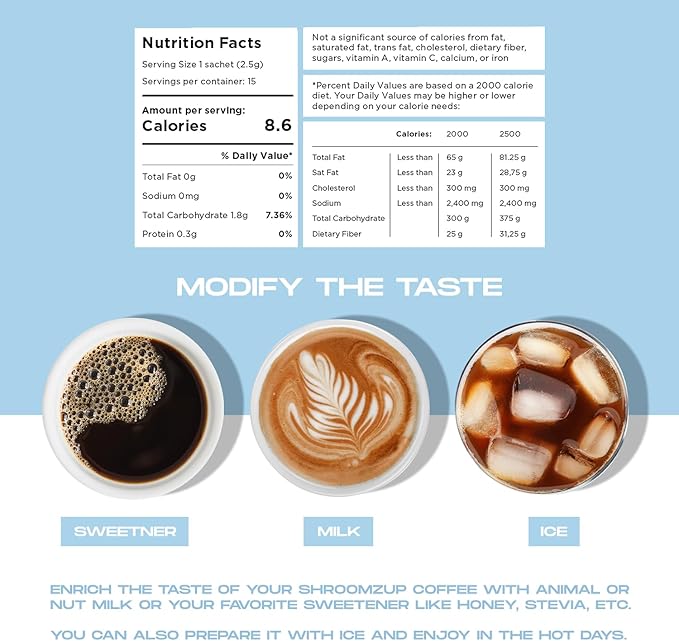 Shroomzup Mushroom Coffee Instant with 10 Mushrooms - 15 Single Packets with Reishi, Lion's Mane, Chaga, Turkey Tail, Cordyceps Mushrooms - Nootropic Mushroom Coffee for Energy Vegan Shroom Coffee