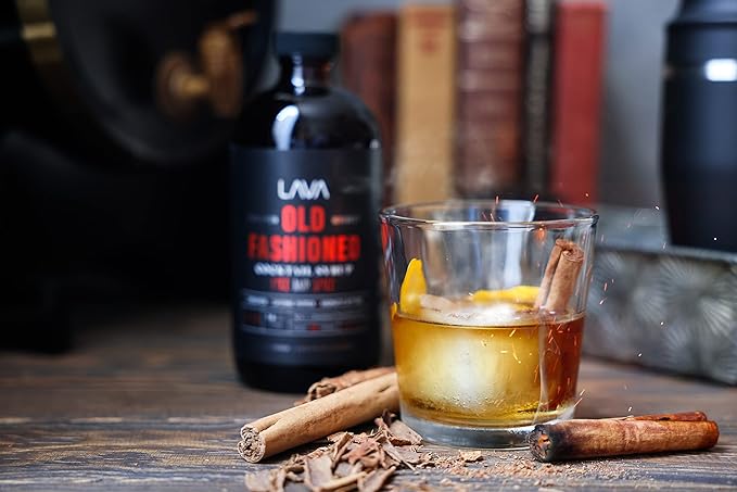 LAVA Premium Fire & Spice Cinnamon Whiskey Spicy Old Fashioned Cocktail Mix 16oz, Makes 32 Cocktails, Made with Aromatic Bitters, Demerara, Cinnamon, Cayenne Pepper. Just Add Whiskey.