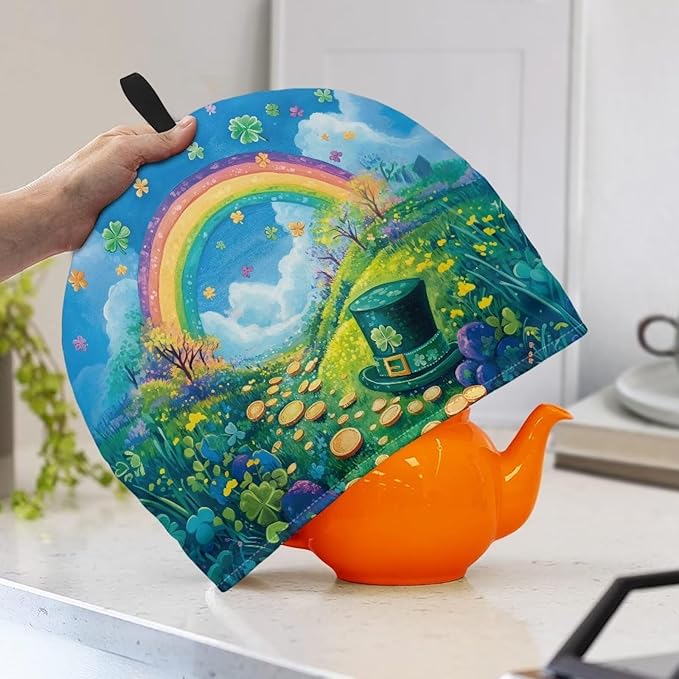 Rainbow Tea Pot Cover Keep Warm Teapot Insulation Cover Green Hat Tea Cozies Covers for St. Patrick's Day Home Decor Teapot Dust Protector