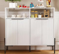 White Buffet Cabinet with Storage, Fluted Storage Cabinet with Doors & Adjustable Shelves, Solid Wood TV Stand Credenza for Kitchen Dining Room, 41"L x 14"D x 37"H Easy Assembly Kitchen Sideboard
