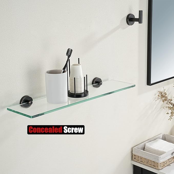 JQK Bathroom Glass Shelf Oil Rubbed Bronze, Tempered Glass Shower Storage 24 by 5 inches, 304 Stainless Steel ORB Wall Mount, TGS101L24-ORB